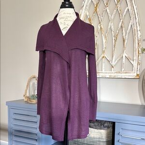 Eddie Bauer Eggplant-color Cardigan Sweater with Draped Collar
